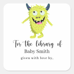 Gele monster - Baby Shower Bibliotheek Vierkante Sticker