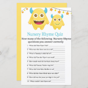 Gele monster Nursery Rhyme Quiz baby shower game