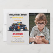 Gele Monster Truck Verjaardag Uitnodigingen Foto (Voorkant)