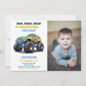 Gele Monster Truck Verjaardag Uitnodigingen Foto (Voorkant)