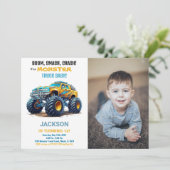 Gele Monster Truck Verjaardag Uitnodigingen Foto (Staand voorkant)
