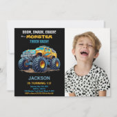 Gele Monster Truck Verjaardag Uitnodigingen Foto (Voorkant)