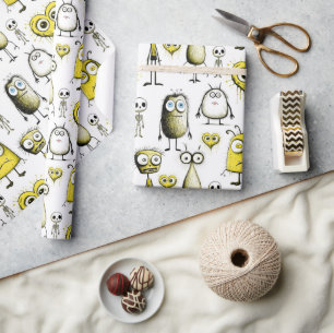 Gele monsters cadeaupapier