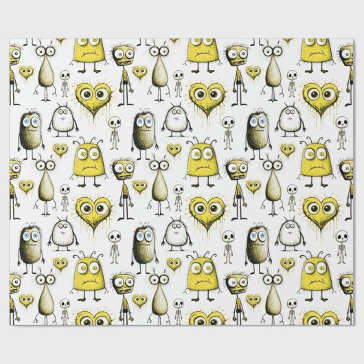 Gele monsters cadeaupapier (Vlak)