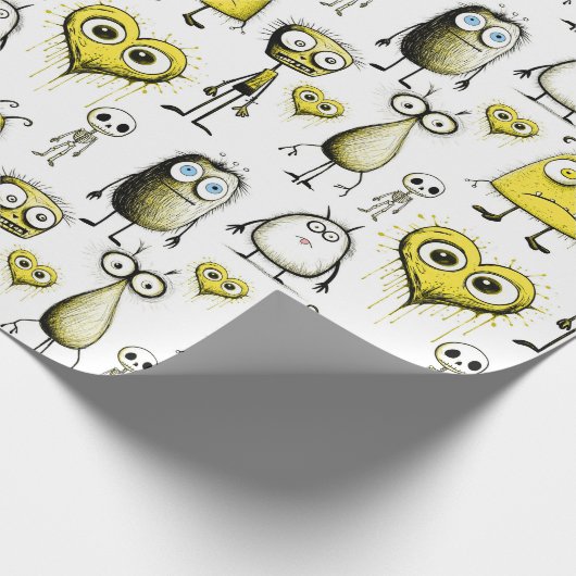 Gele monsters cadeaupapier (Hoek)