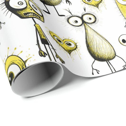 Gele monsters cadeaupapier (Rol Hoek)