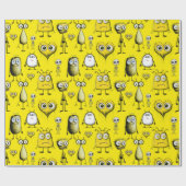 Gele monsters cadeaupapier (Vlak)