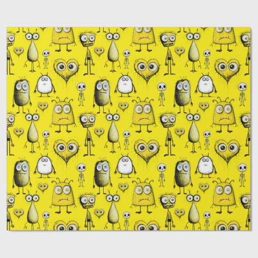 Gele monsters cadeaupapier (Vlak)