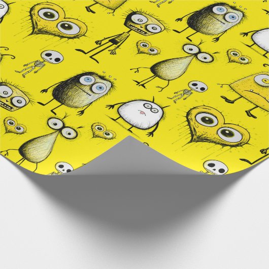 Gele monsters cadeaupapier (Hoek)