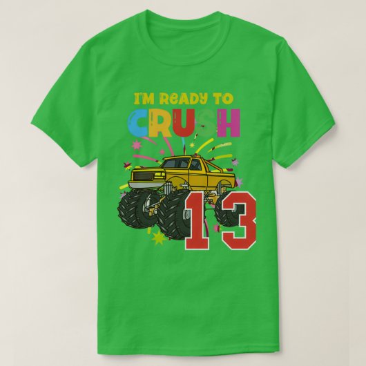 Gele monstertrucks zijn mijn jam 13th verjaardagsg t-shirt (Design voorkant)