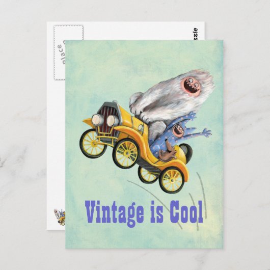 Gele  monsterwagen briefkaart (Voorkant / Achterkant)