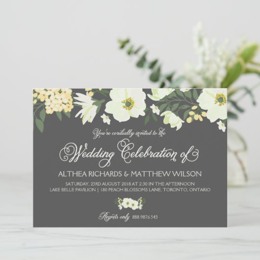 Gele mooie anemoon bloemige bruiloft II Kaart (Staand voorkant)