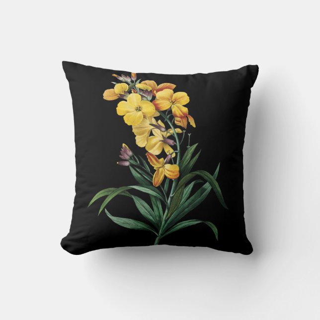 gele mooie bloem zwarte kussen (Voorkant)