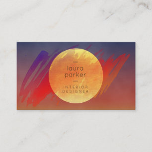 Gele moon Sunset Waterverf Splatter Modern Visitekaartje