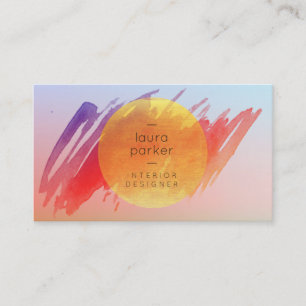 Gele moon Sunset Waterverf Splatter Modern Visitekaartje