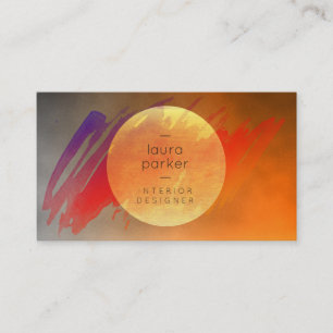Gele moon Sunset Waterverf Splatter Modern Visitekaartje