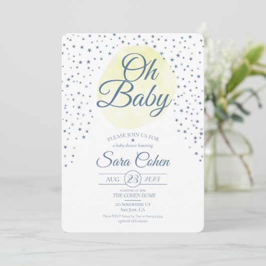 Gele moonsterren Oh Baby Neutrale Shower Kaart (Staand voorkant)