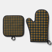 Gele mosterd Buffalo Plaid Boerderij Keuken Ovenwant & Pannenlap Set (Voorkant)