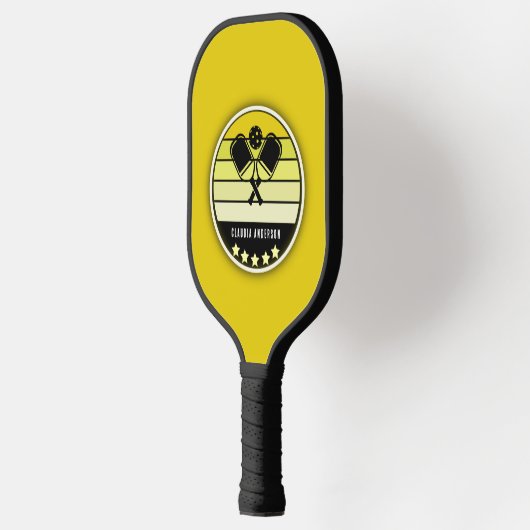 Gele mosterd gepersonaliseerd pickleball paddle (Links)