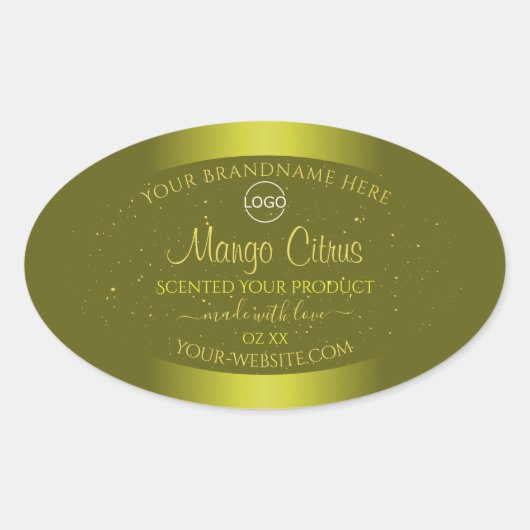Gele mosterd Productlabel Glitter Voeg Logo toe Ovale Sticker (Voorkant)