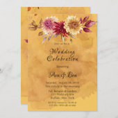 Gele Mosterd Waterverf Dahlia Flowers Bruiloft Kaart (Voorkant / Achterkant)