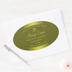 Gele mosterdproductetiketten Glitter Floral Ovale Sticker