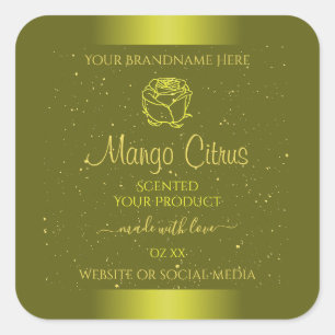 Gele mosterdproductetiketten Glitter Floral Vierkante Sticker