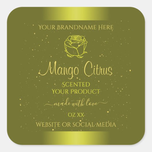 Gele mosterdproductetiketten Glitter Floral Vierkante Sticker (Voorkant)