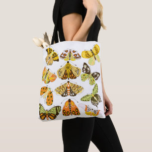 Gele moth en vlinder tote bag