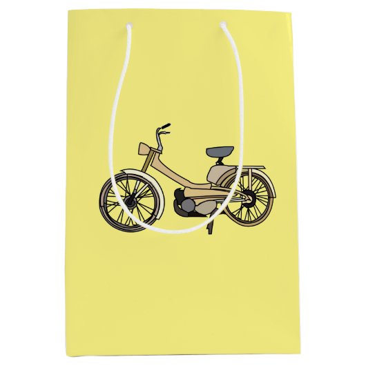 Gele Motor Fietsillustratie Medium Cadeauzakje (Voorkant)
