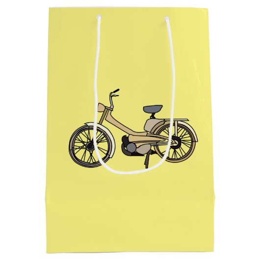 Gele Motor Fietsillustratie Medium Cadeauzakje (Achterkant)