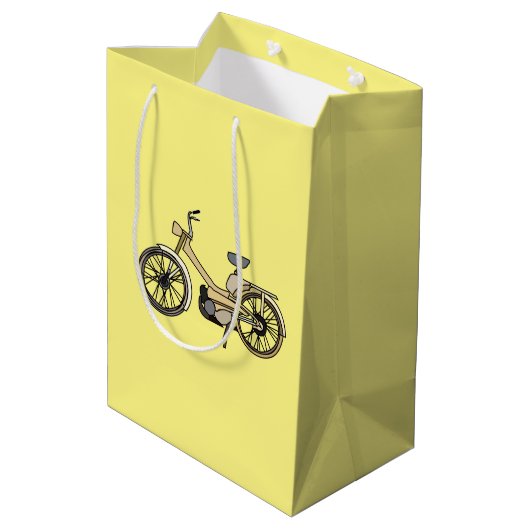 Gele Motor Fietsillustratie Medium Cadeauzakje (Achterkant Gekanteld)