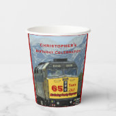 Gele Motor van de trein, 65ste verjaardag, Papieren Bekers (Achterkant)