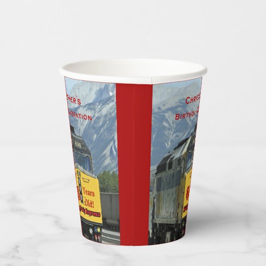 Gele Motor van de trein, 65ste verjaardag, Papieren Bekers (Rechts)