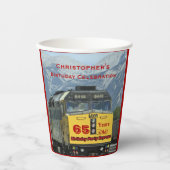 Gele Motor van de trein, 65ste verjaardag, Papieren Bekers (Voorkant)