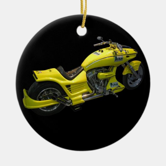 Gele motorrijtuigenversiering keramisch ornament (Voorkant)