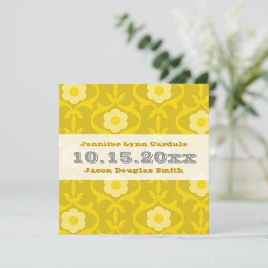  Gele Mustard Floral Wedding Invitations Kaart (Staand voorkant)