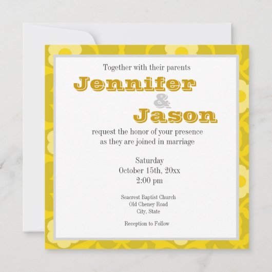 Gele Mustard Floral Wedding Invitations Kaart (Achterkant)