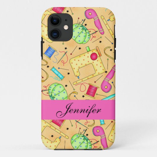 Gele naaigarens Kunstnaam op maat Case-Mate iPhone Case (Achterkant)