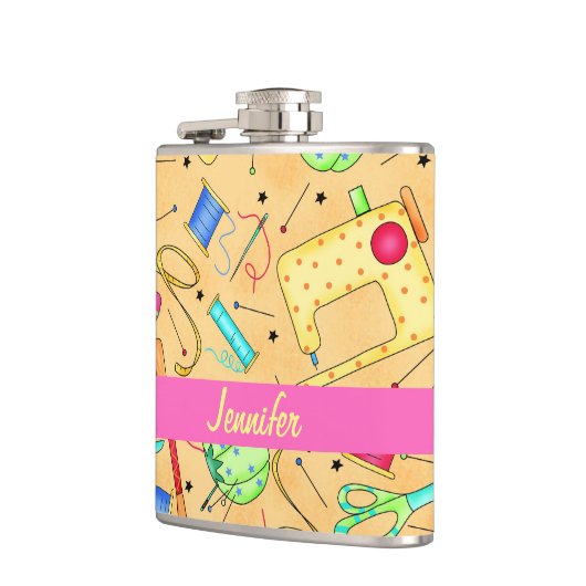 Gele naaigarens Kunstnaam op maat Heupfles (Links)