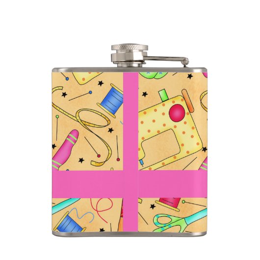 Gele naaigarens Kunstnaam op maat Heupfles (Achterkant)