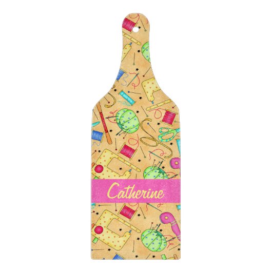 Gele naaigarens Kunstnaam op maat Snijplank (Voorkant)