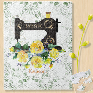 Gele naaimachine, gepersonaliseerd legpuzzel