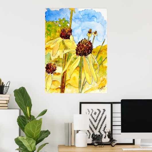 gele naaldbloemen poster (Thuiskantoor)