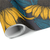 Gele naalden op donkerblauw cadeaupapier (Rol Hoek)