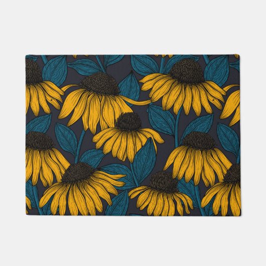 Gele naalden op donkerblauw deurmat (Voorkant)