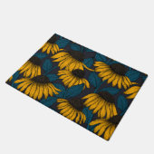 Gele naalden op donkerblauw deurmat (Schuin)