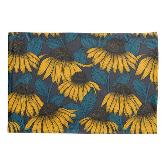 Gele naalden op donkerblauw kussensloop (Achterkant-Links)