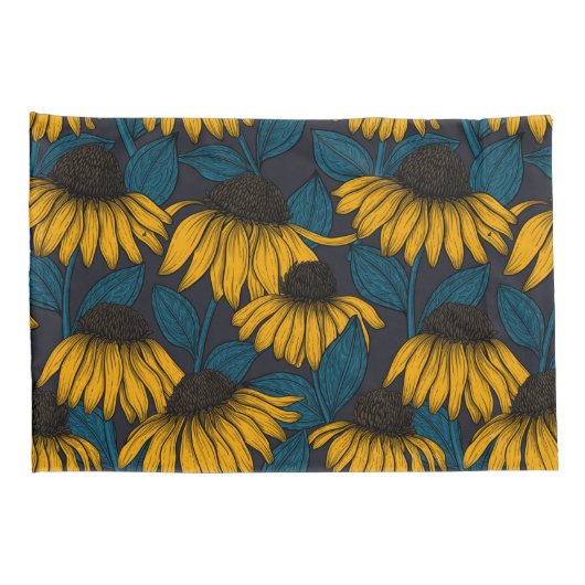 Gele naalden op donkerblauw kussensloop (Achterkant-Rechts)