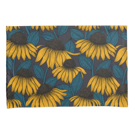 Gele naalden op donkerblauw kussensloop (Voorkant-Rechts)